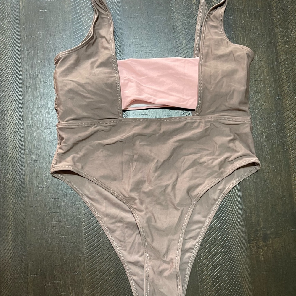 Stylish Tan and Pink Swimsuit